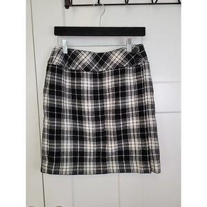 Harris/Wallace Wool Blend Wrap Skirt, Black & Cream Plaid, Size 10